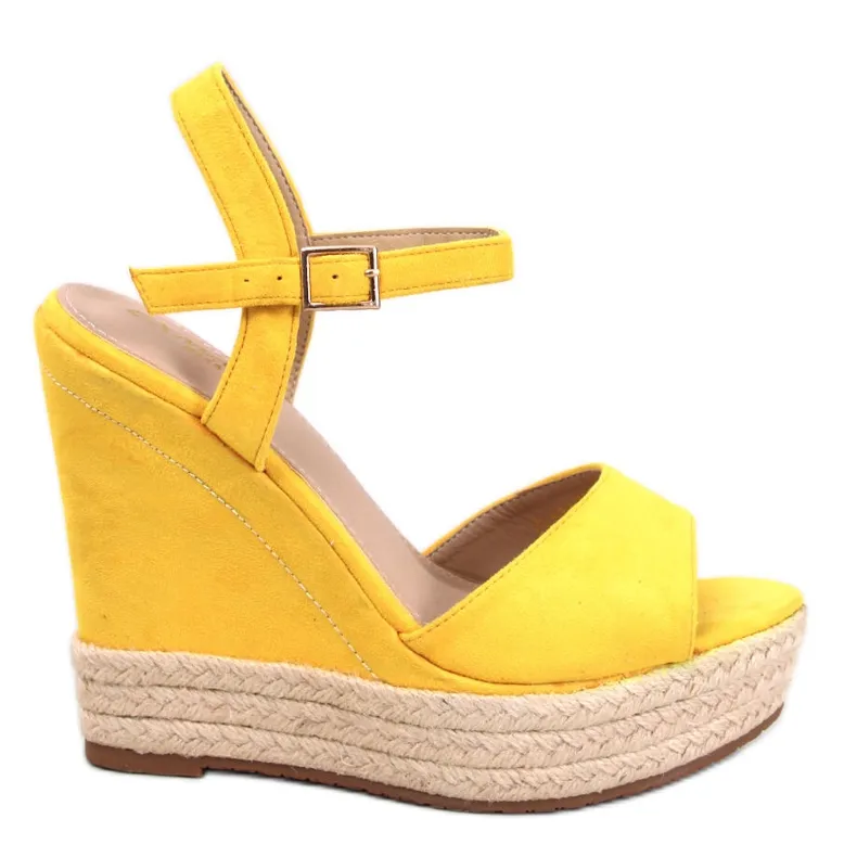 BM Winans Gele espadrille sandalen met sleehak geel