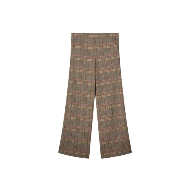 SUMMUM 4S267630641 WIDE LEG PANTS CHECK JACQUARD