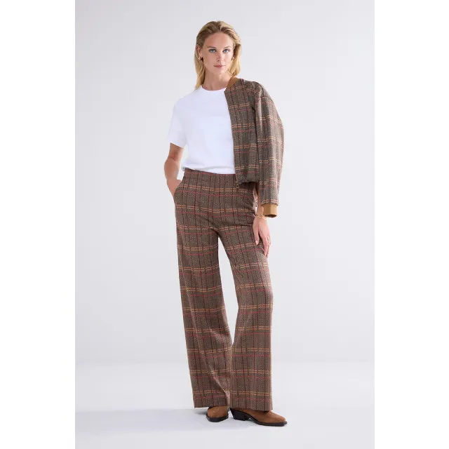 SUMMUM 4S267630641 WIDE LEG PANTS CHECK JACQUARD