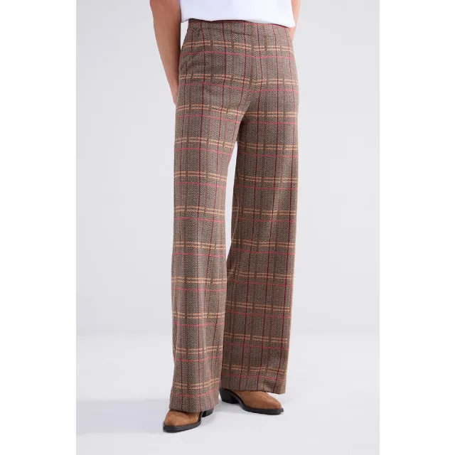 SUMMUM 4S267630641 WIDE LEG PANTS CHECK JACQUARD