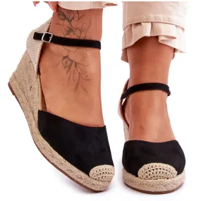 Suède Espadrilles Sandalen met sleehak Zwart Cammer